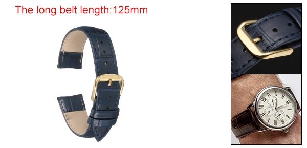 uxcell 18mmエンボス加工牛革時計バンド、スプリングバー付きの男性用女性用時計ストラップ交換、ブルーゴー ルド