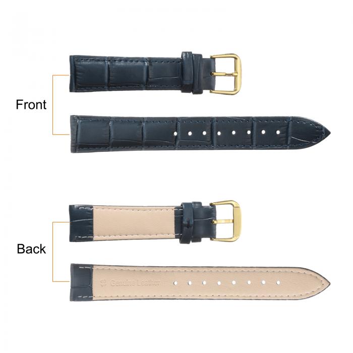 uxcell 18mmエンボス加工牛革時計バンド、スプリングバー付きの男性用女性用時計ストラップ交換、ブルーゴー ルド