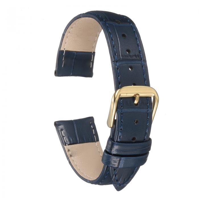 uxcell 18mmエンボス加工牛革時計バンド、スプリングバー付きの男性用女性用時計ストラップ交換、ブルーゴー ルド