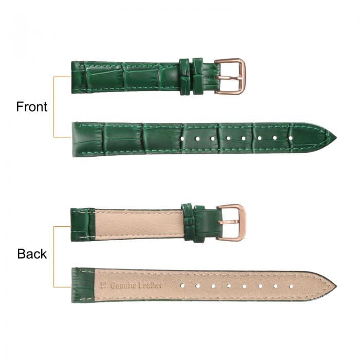 uxcell 16mmエンボス加工牛革時計バンド、スプリングバー付きの男性と女性用交換用ウォッチストラップ、緑ローズゴー ルド