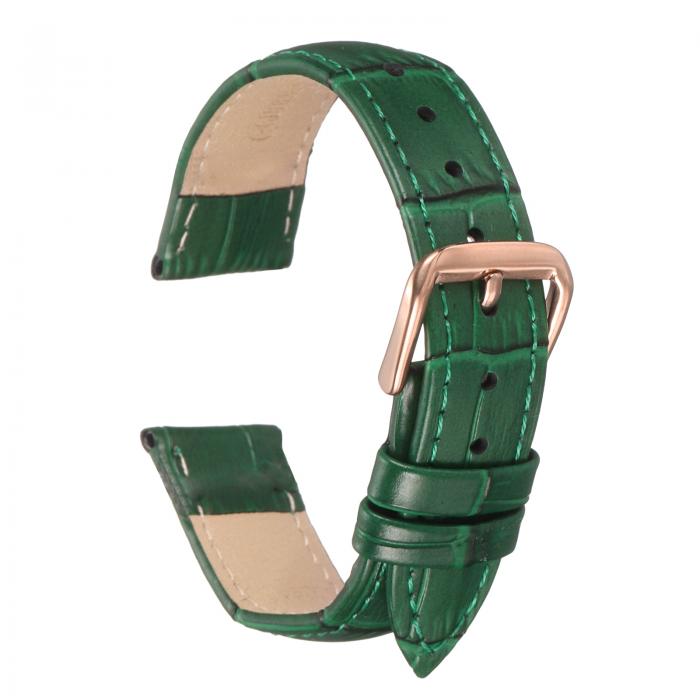 uxcell 16mmエンボス加工牛革時計バンド、スプリングバー付きの男性と女性用交換用ウォッチストラップ、緑ローズゴー ルド