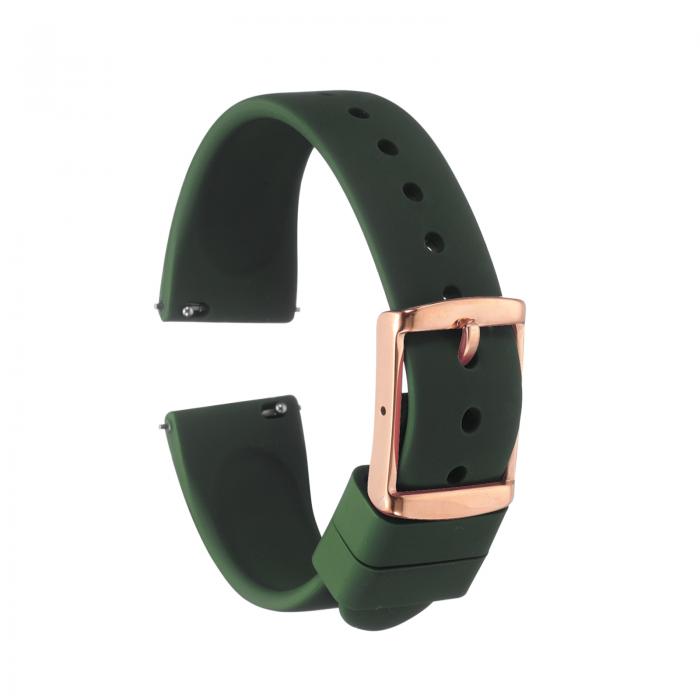 uxcell 18mmクイックリリースソフトラバー製交換用ウォッチストラップ、ステンレススチールローズゴー ルドクラ スプ付き、男性用女性用、ディープグリ ーン