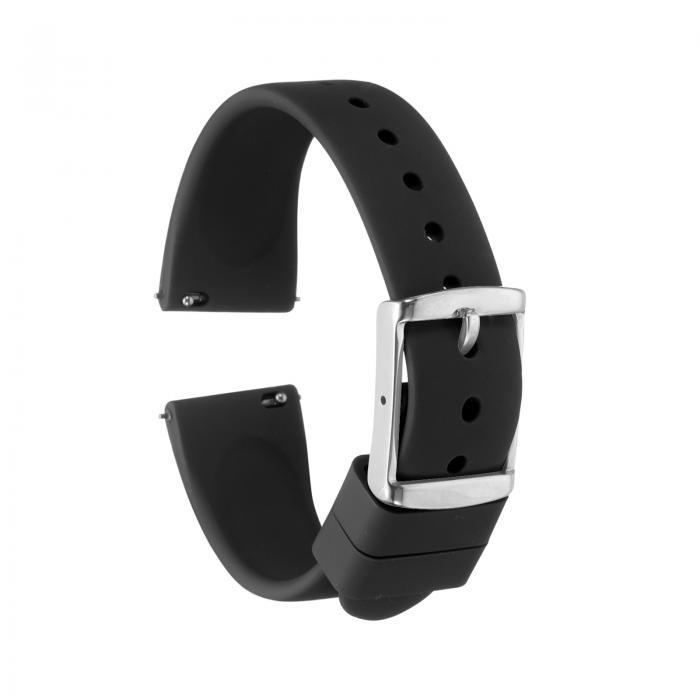 uxcell 18mmクイックリリースソフトラバー製交換用ウォッチストラップ、ステンレススチールシルバークラ スプ付き、男性用女性用、黒