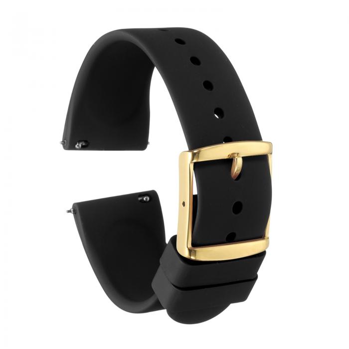 uxcell 22mmクイックリリースソフトラバー製交換用ウォッチストラップ、ステンレススチールゴー ルドクラ スプ付き、男性用女性用、黒