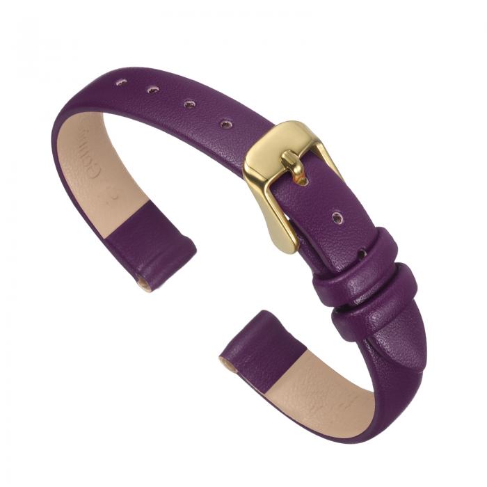 uxcell 紫色の本物のレザーバンド、10mm幅、フラットで薄いエレガントなレザーウォッチストラップ、ゴー ルドトーンバックル、男性と女性用