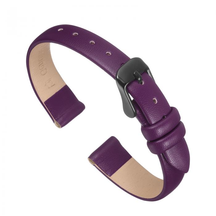 uxcell 12mm幅の紫の本革バンド、フラットで薄いエレガントなレザーウォッチストラップ、黒いバックル、男性と女性用