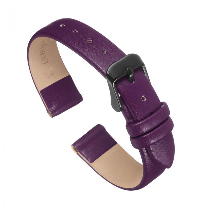 uxcell 紫色の本物のレザーバンド、14mm幅、フラットで薄いエレガントなレザーウォッチストラップ、黒いバックル、男性と女性用