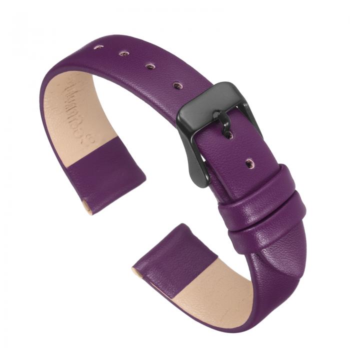 uxcell 紫色の本物のレザーバンド、16mm幅、フラットで薄いエレガントなレザーウォッチストラップ、黒いバックル、男性と女性用