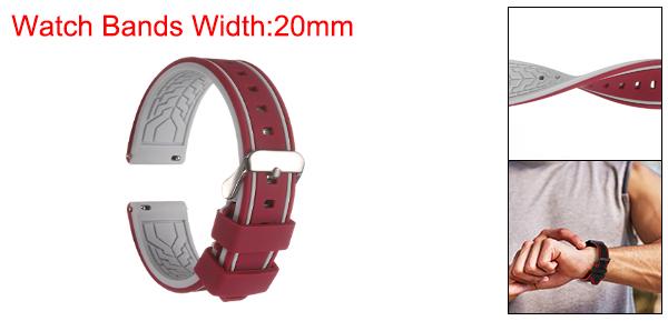 uxcell 20mm幅のシリコンウォッチバンド、シルバートーンのバックル付き、男性用女性用に適した柔らかいクイックリリースラバーウォッチバンド、フクシアグレー