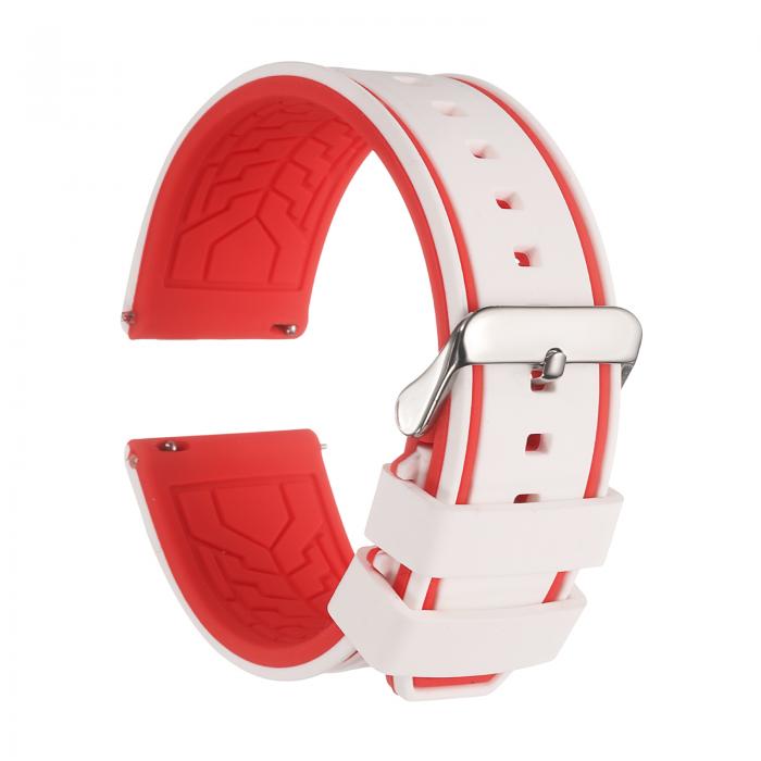 uxcell 26mm幅のシリコンウォッチバンド、シルバートーンバックル付きの柔らかいクイックリリースラバーウォッチバンド、男性用女性用、ホワイトレッド