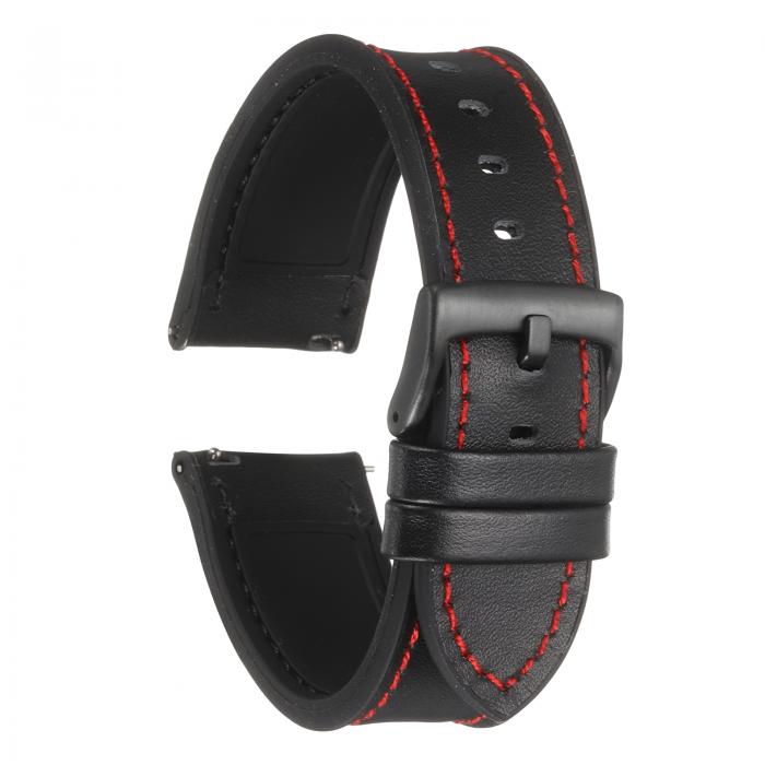 uxcell 22mm幅のソフトなクイックリリースウォッチバンド、シリコン防水裏地付きの本物のレザーウォッチバンド、黒