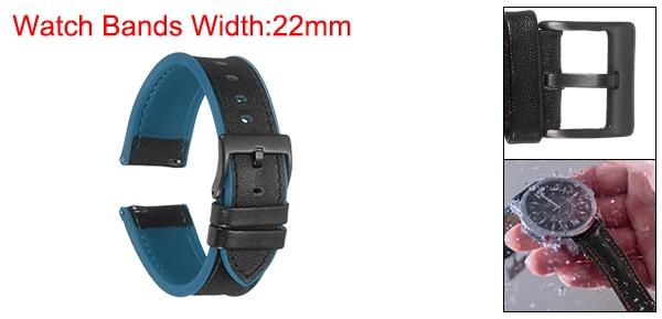 uxcell 22mm幅のソフトなクイックリリースウォッチバンド、シリコン製防水裏地付きの本物のレザーウォッチバンド、黒ブルー