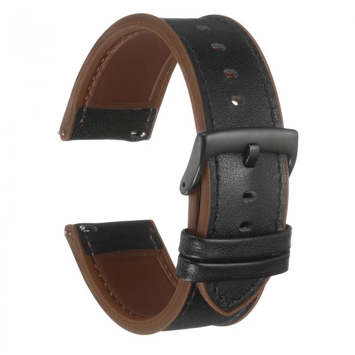 uxcell 本物のレザーウォッチバンド 24mm幅 ソフトクイックリリースウォッチバンド シリコン防水裏地付き 黒 茶色
