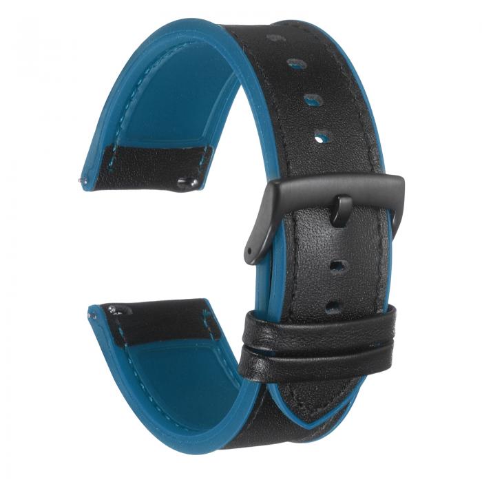 uxcell 本物のレザーウォッチバンド 24mm幅 ソフトなクイックリリースウォッチバンド シリコン防水裏地付き 黒 ブルー