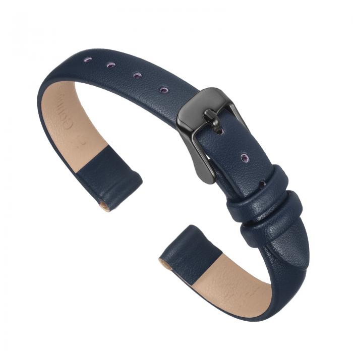 uxcell ダークブルーの本物のレザーバンド、10mm幅、フラットで薄いエレガントなレザーウォッチストラップ、黒バックル、男性と女性用