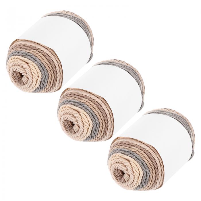 uxcell クロッシェ用アクリル糸、634ヤード5本撚りカラフルで柔らかいクロッシェ糸綿ケーキ糸DIY編み物クラフトブ ランケット（3パックx100g、グレー、ブ ラウン、ベージュ）(4)