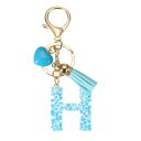 PATIKIL アルファベットイニシャルレターキーチェーン 女性用キーパースハンドバッグバッグアクセサリー用タッセルハートレターHペンダント装飾付きレジンかわいいキーチェーン ブルー