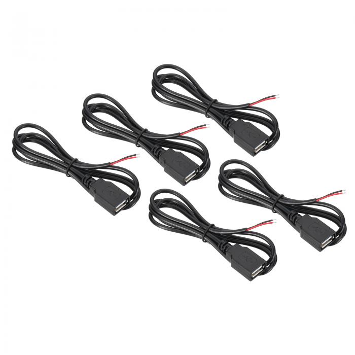 PATIKIL 3.28フィートU S B 2.0 フィーメール to 2ピン裸線ピグテールケーブル、5個22AW G 電源コード延長コネクターアダプター充電機器DIY修理用、黒