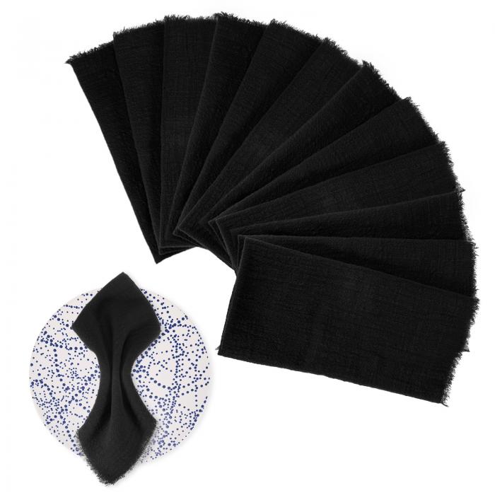 M METERXITY 12パックの布ナプ キン 17" x 17"( 縦 x 横 ) コ ットンリネン製のフリンジ付き秋のナプ ..