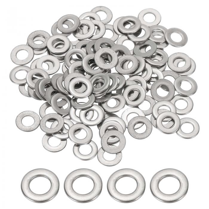 PATIKIL M4 x 9mm x 0.8mm ステンレス鋼フラットワッシャー 100個 ラウンドメタルワッシャー 小型スペーサー ネジ ボルト ナット アソートメント