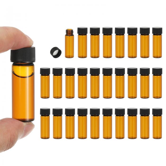 PATIKIL 4ml アンバーガラスびん 28個パック サンプルびん スクリューキャップ付き しやくメディアボトル 漏れ防止液体サンプルガラスびん ラボラトリー収納用