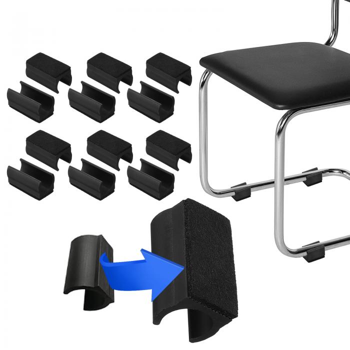 PATIKIL フェルトパッド付きの長方形U字型チェアレッグキャップ 12個セット スムーズにスライドする家具用フィートフロアノースクラッチノイズプロテクター 直径19 mmのレッグに適合 ブ ラ ック