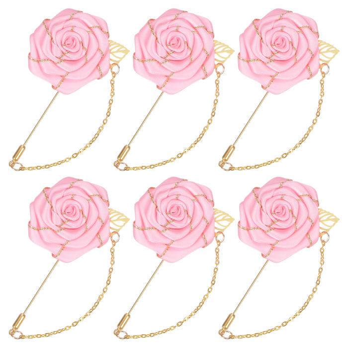 M METERXITY 6個入りローズブローチピンクロスフラワー 金色リーフブローチ ローズフラワーラ ペルピン メンズウェディングアクセサリー スーツタキシー...