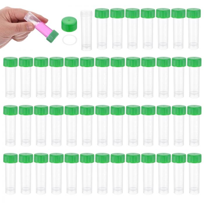 PATIKIL 5mLプラスチック試験管 48個凍結試験管グラデュエートビアルコンテナストレージねじキャップラボ実験室科学用 緑クリア