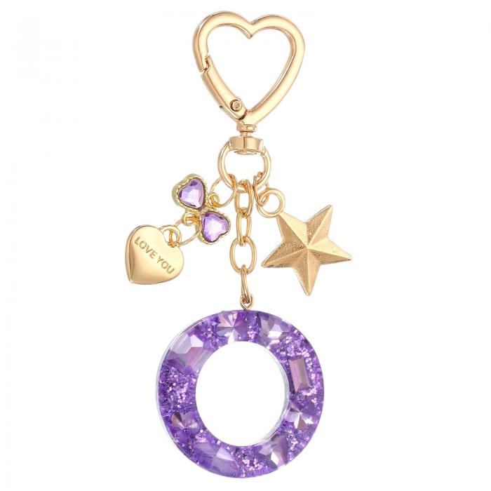 PATIKIL かわいいイニシャルレターキーチェーン レターO 女性用ブリングラブバタフライスター バッグバックパック財布車のキーカップアクセサリー パープル