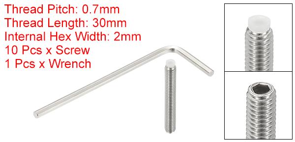 PATIKIL M4x30mm ナイロン先端グラブスクリュー 10個 304ステンレス鋼 メトリック六角ソケットヘッドカップぽいんとボルト アンチスリップ内部六角ドライブハードウェアとLキーウレンチ [2]