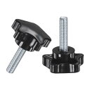 M METERXITY 2個入り スタークランピングノブ 機械/電子機器/家具/傘ベース用 M8x30mmメススレッド手締めネジ 機械ハンドル交換[39mm 黒...