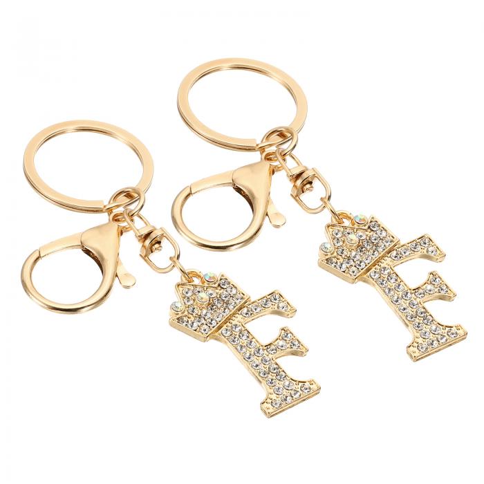 PATIKIL イニシャルレターキーチェーン 2個 レターFクラウンデザ