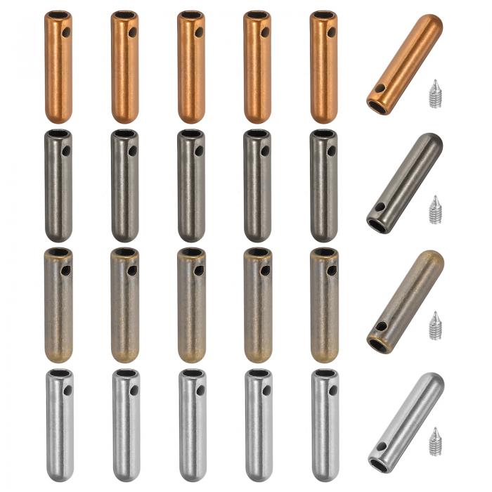 PATIKIL 24個 ねじ付きシューレースチップ 合金25mmアグレットシューズレースコードエンドキャップ交換DIY衣類ストリング用 4色