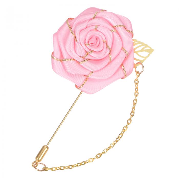 M METERXITY ローズブローチピンクロスフラワーウィズ金色リーフブローチ ローズフラワーラ ペルピンフォーメンウェディングアクセサリー スーツタキシード...