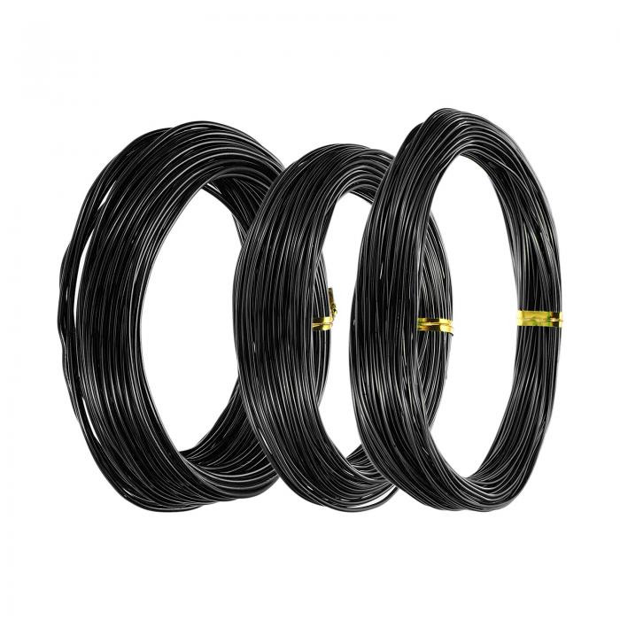 PATIKIL 1mm/1.5mm/2mm 盆栽 トレーニング ワイヤー 3ロール フローラル ワイヤー ステム アルマイト アルミ 木線 15m ガーデニング 枝 修正 黒
