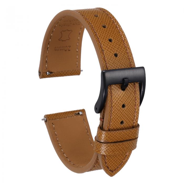 uxcell 本物のレザー製時計バンド20mmクイックリリース交換用時計ストラップ、ステンレススチールの黒..