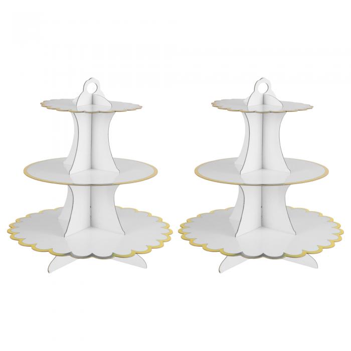 CAPASTEC カップケーキスタンド 3段階のカップケーキスタンドタワー 誕生日や結婚式のパーティー装飾用 ダンボール製デザートカップケーキスタンドタワー 2個 ホワイト