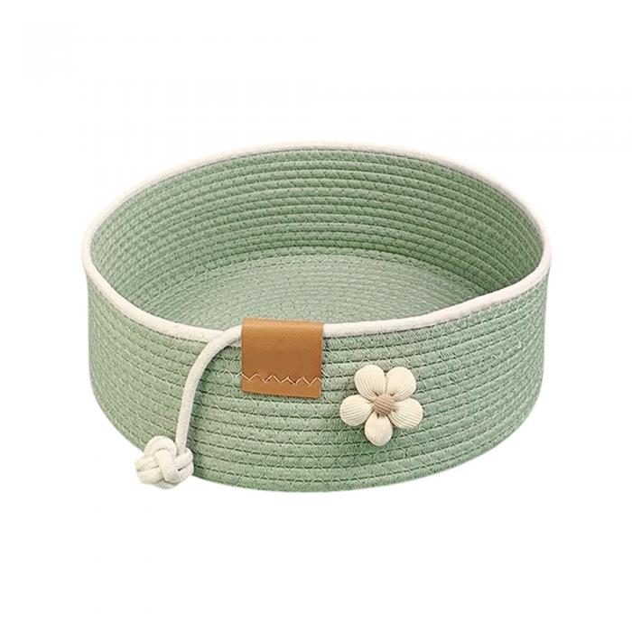 CAPASTEC 編み猫ベッド、50cm直径 折りたたみ可能なバスケットネスト、通気性ペットラウンジベッド、爪研ぎ耐性ユニバーサル子猫ベッド、緑