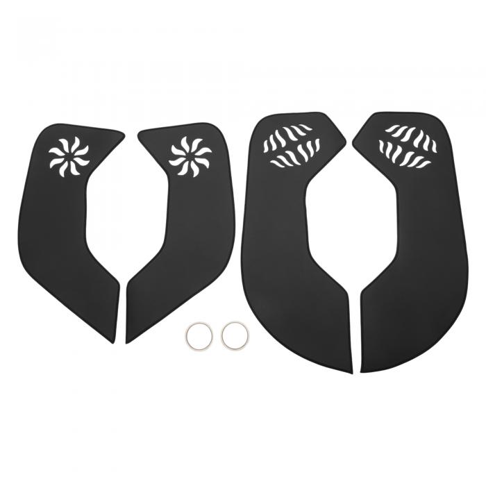 TUCKBOLD キャデラックに対応XT5 2016-2023用の車のドアレザーアンチキックパッドステッカー ドアパネルインテリアサイドエッジフィルムトリムプロテクターブラック粘着バッキング1セット