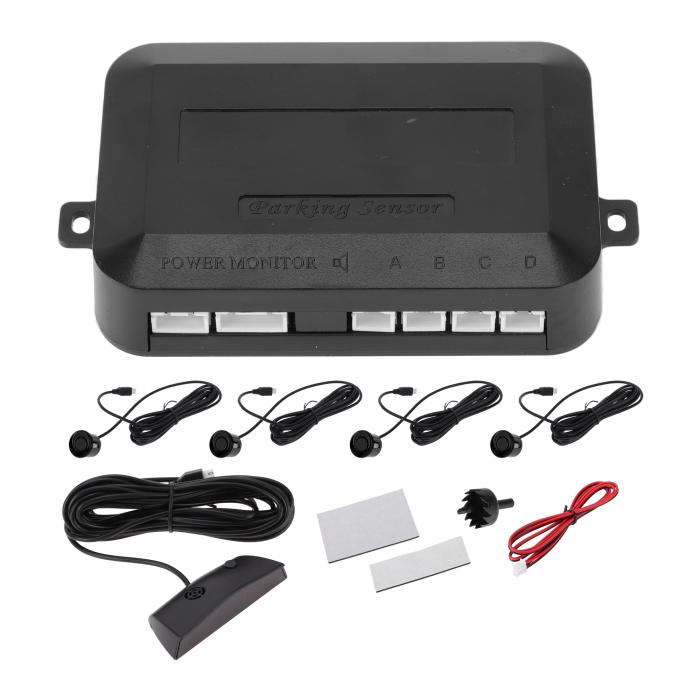 Motoforti ユニバーサルカーオートリバースバックアップレーダーシステムリバースパーキングセンサー距離検出ブラック4パーキングセンサーアラームブザーリマインダー