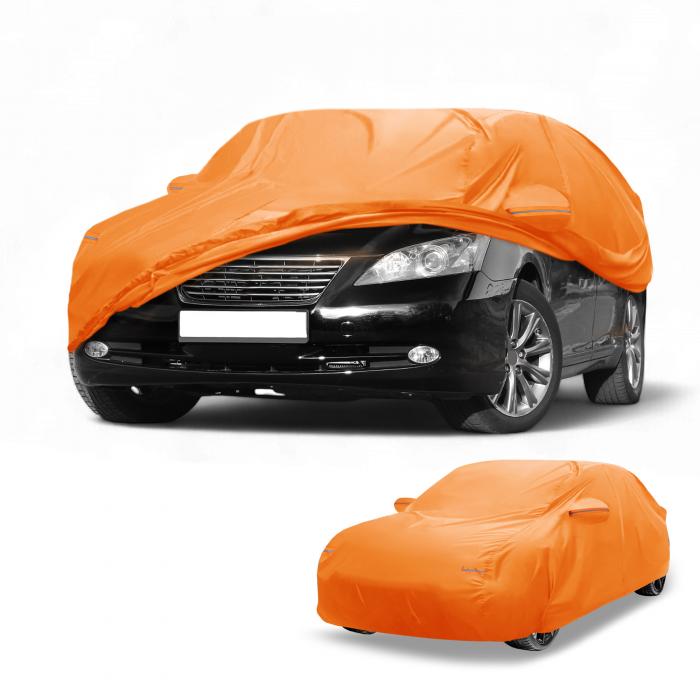 Partuto カーカバー 防水 オールウェザー 自動車用 アウトドア用 アンチUV サン 雨 保護 Lexusに対応 ES 210D-PU オレンジ W/ジッパー