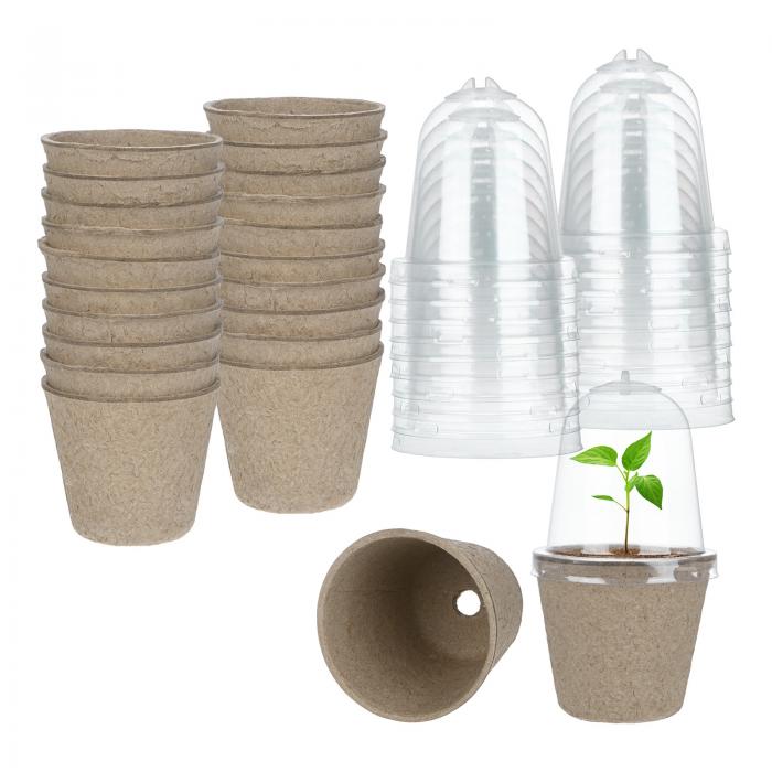 M METERXITY 40パックのピートポット 直径2.36"の丸形のガーデン発芽なえポット 湿度ドーム付き 植物/..