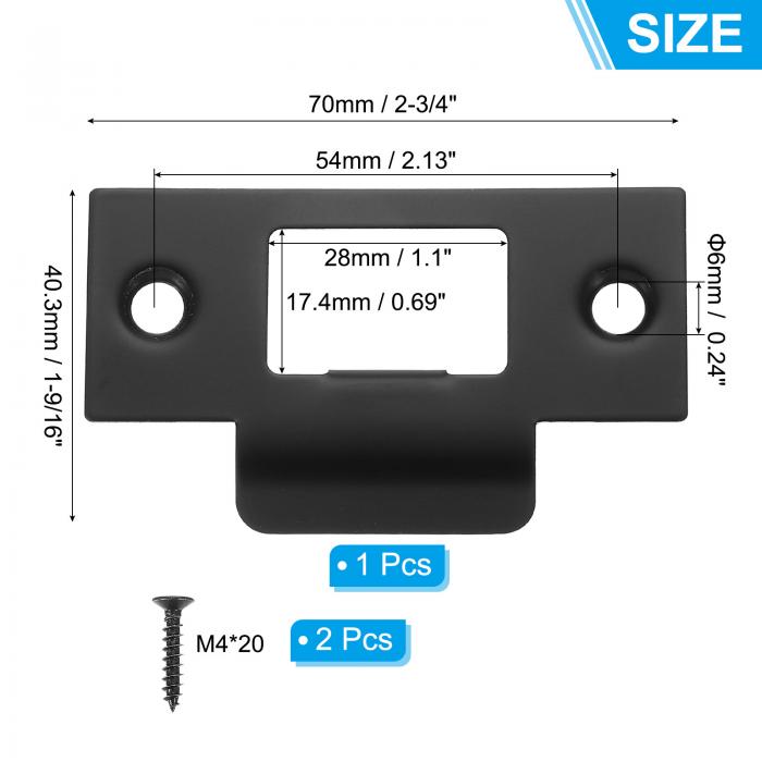 PATIKIL ドアストライクプレート 2-3/4"x1-9/16" ユニバーサルラッチストライクプレート セキュリティTストライク ステンレススチール デッドボルトストライクプレート ドア用ビス付き 内外両用 黒