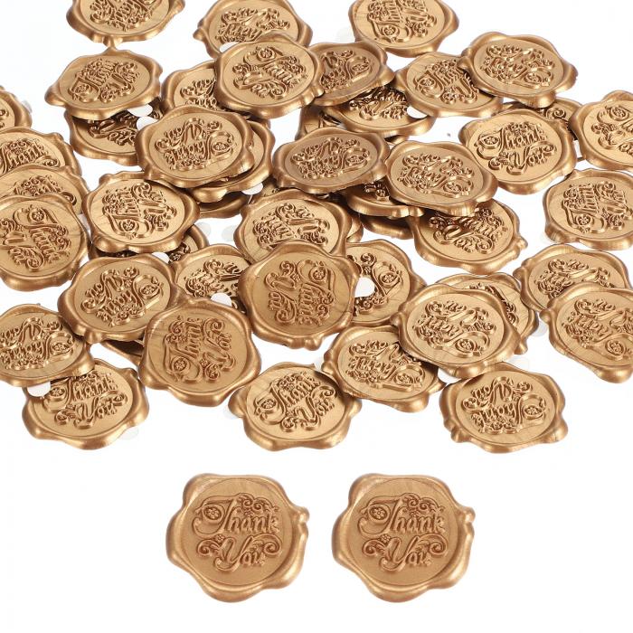 PATIKIL ありがとうございます ワックスシールステッカー 50パック エンボス加工 自己粘着ステッカー 封筒 手紙 結婚式 招待状 誕生日パーティーギフト 金色