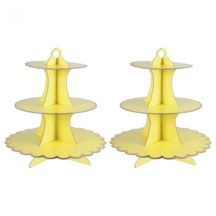 CAPASTEC カップケーキスタンド 3段階のカップケーキスタンドタワー 誕生日や結婚式のパーティー装飾用 ダンボール製デザートカップケーキスタンドタワー 2個 イエロー