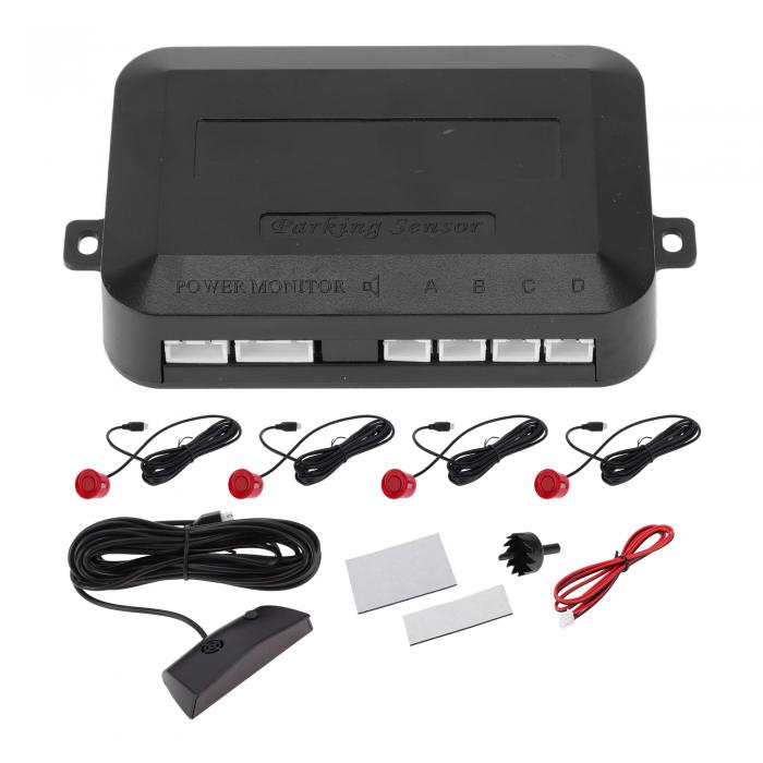 Motoforti 自動車リバースバックアップレーダーシステム リバースパーキングセンサー 距離検出 赤 4つのパーキングセンサー アラームブザーリマインダー