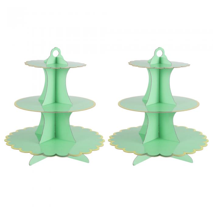 CAPASTEC カップケーキスタンド 3段階のカップケーキスタンドタワー 誕生日や結婚式のパーティー装飾用 ダンボール製デザートカップケーキスタンドタワー 2個 グリーン