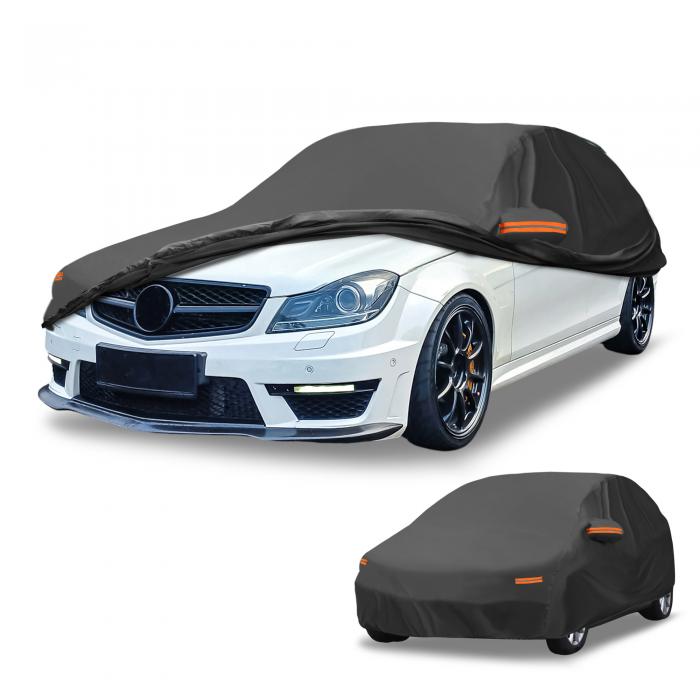 Partuto 1個のユニバーサルカーカバー 防水オールウェザー 自動車用屋外用 抗UV 日光 雨保護 フルエクステリアカバー 210D-PU ブラック ワゴン用 長さ177