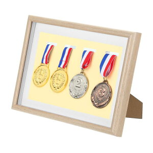 PATIKIL メダルディスプレイケース 4メダルディスプレイフレームメダルシャドーボックススポーツメダルディスプレイ写真フレームマラソン水泳トライ アスロン用 ホワイトポプラA4