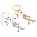 PATIKIL イニシャルレターキーチェーン 2個 レターXクラウンデザ